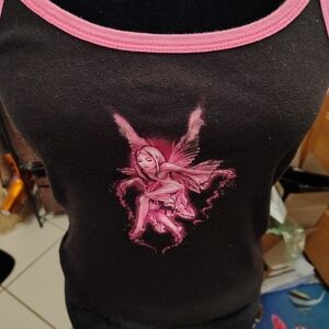 Fairy Y2K Vintage Trick Tank Top with Pink Fairy Glitter Design/ SZ Med/ Glitter